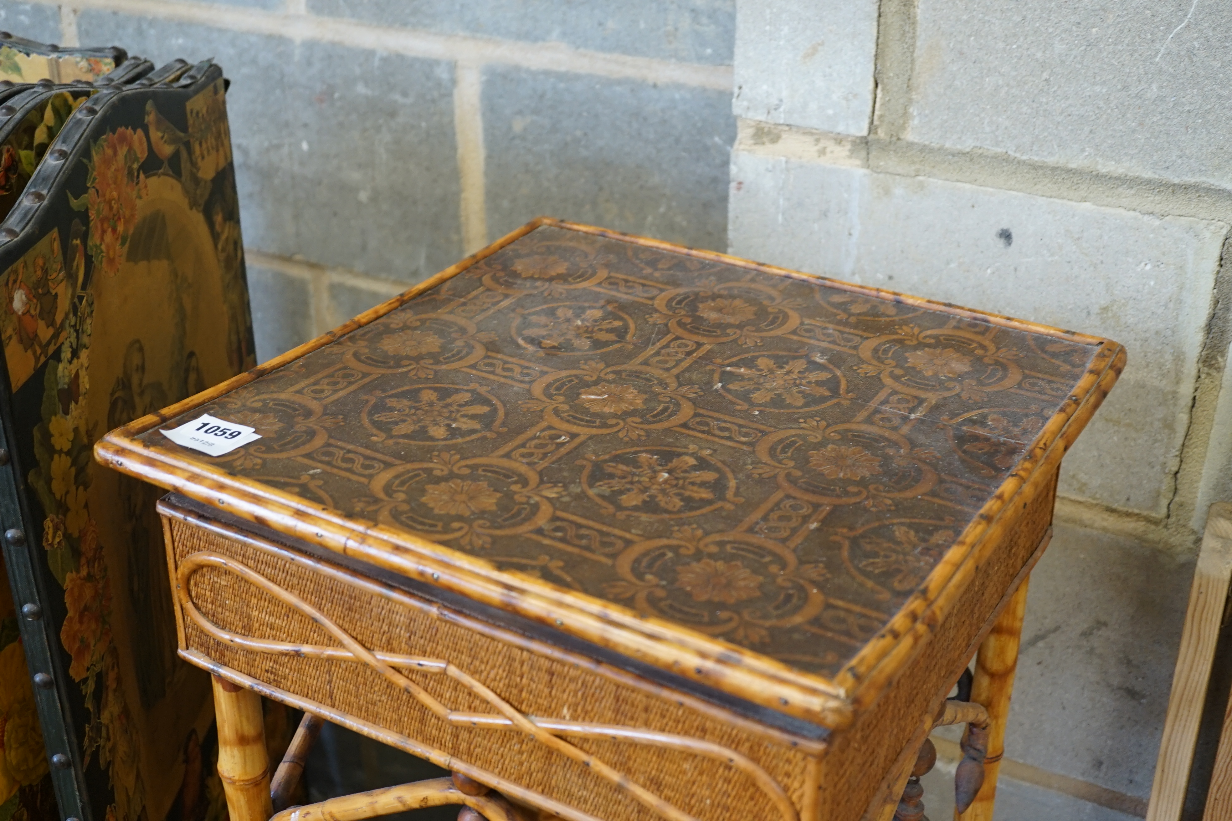 An Edwardian bamboo box top bedside table, width 41cm, height 80cm